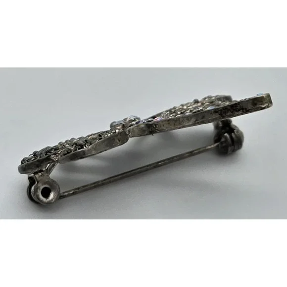 Vintage Dragonfly Brooch Silver Tone Marcasite Style AB Rhinestone Insect Pin - Picture 3 of 9